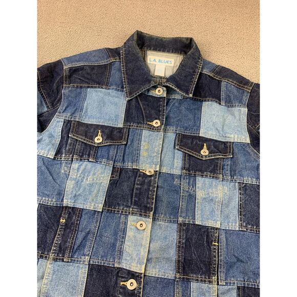 Vintage LA BLUES Women's 22/24 Dark Navy Blue Patchwork Denim Jacket - Picture 11 of 11
